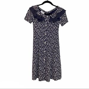 Y O U Babes Vintage Blue and White Floral and Polka Dot Dress